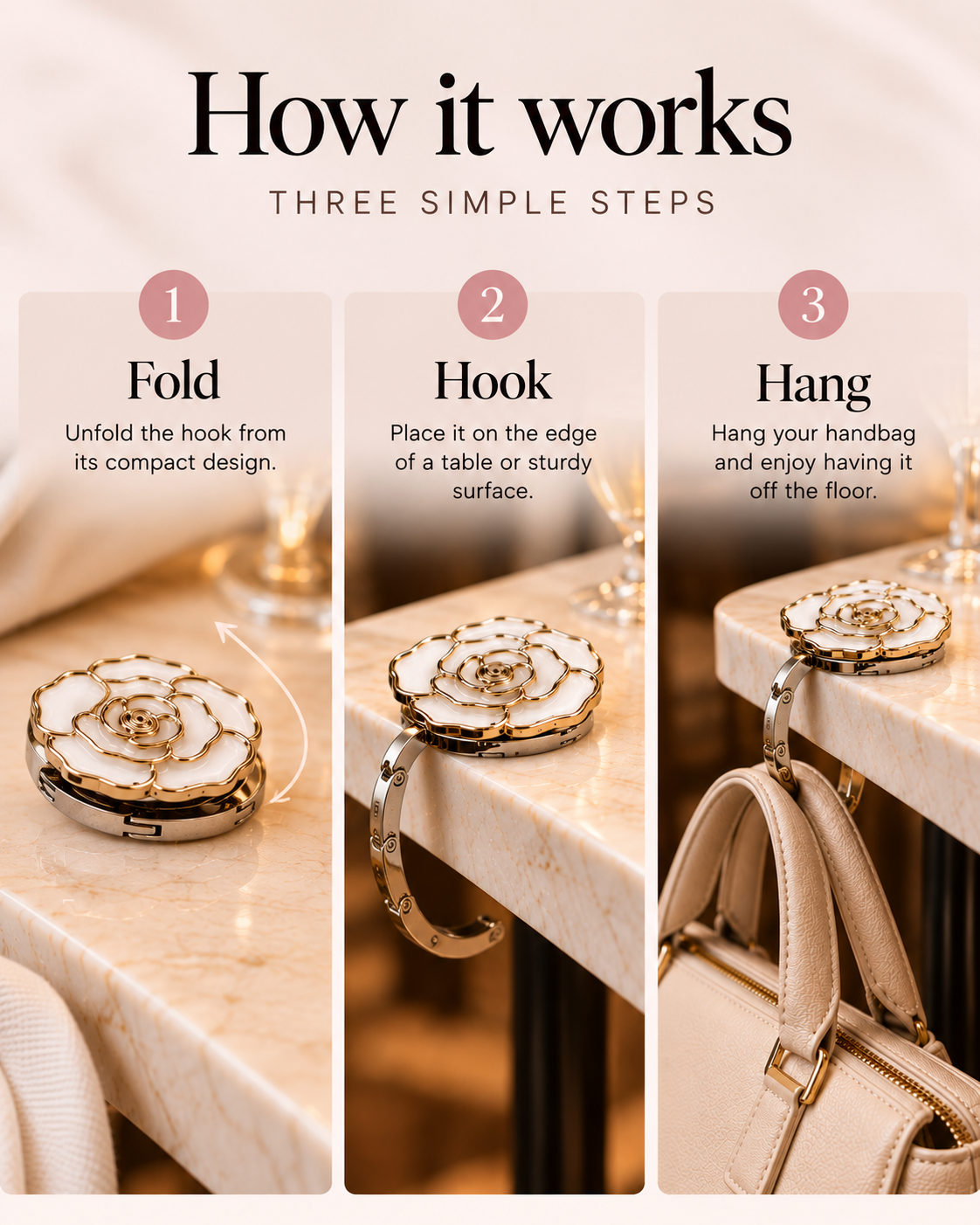 The Élevée Bag Hook | Foldable Handbag Table Hook